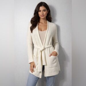 Marciano Cream Knit Open Front Belted Cardigan